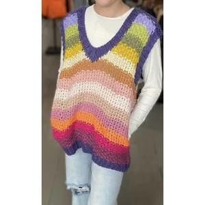 NEW LISTICLE striped knit sweater vest in purple stripe